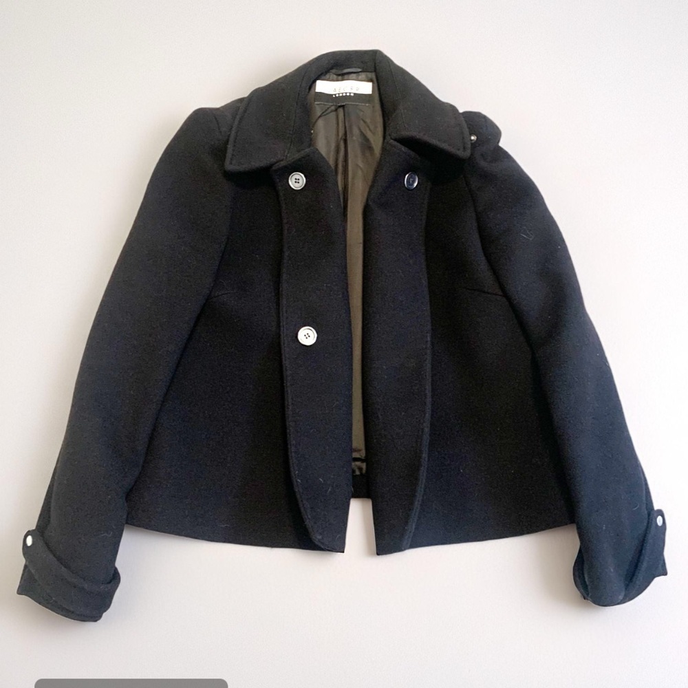 Jaeger London Black 100% Wool Cropped Jacket US 16